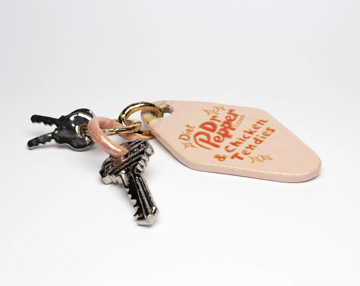 Ceramic motel key tag by Janisse Gracia